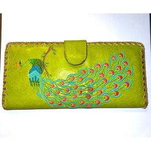 Lavishy Divine Peacock Peacock Feather Embroidery Vegan Large Flat Wallet